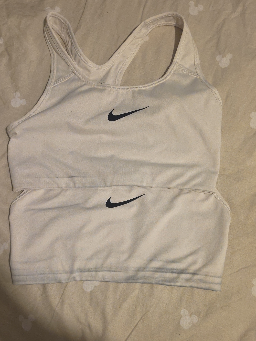 Nike White Sports Bra with Black Swoosh Logos